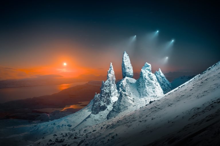 Moonrise Sprites Over Storr by Liam Man